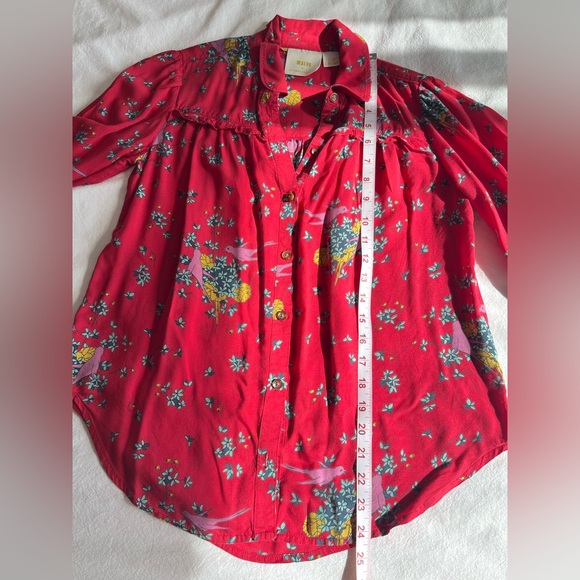 Anthropologie Maeve Fredericka Bird Floral Top Red Sz 0 Cottagecore Grandmacore - Picture 11 of 13